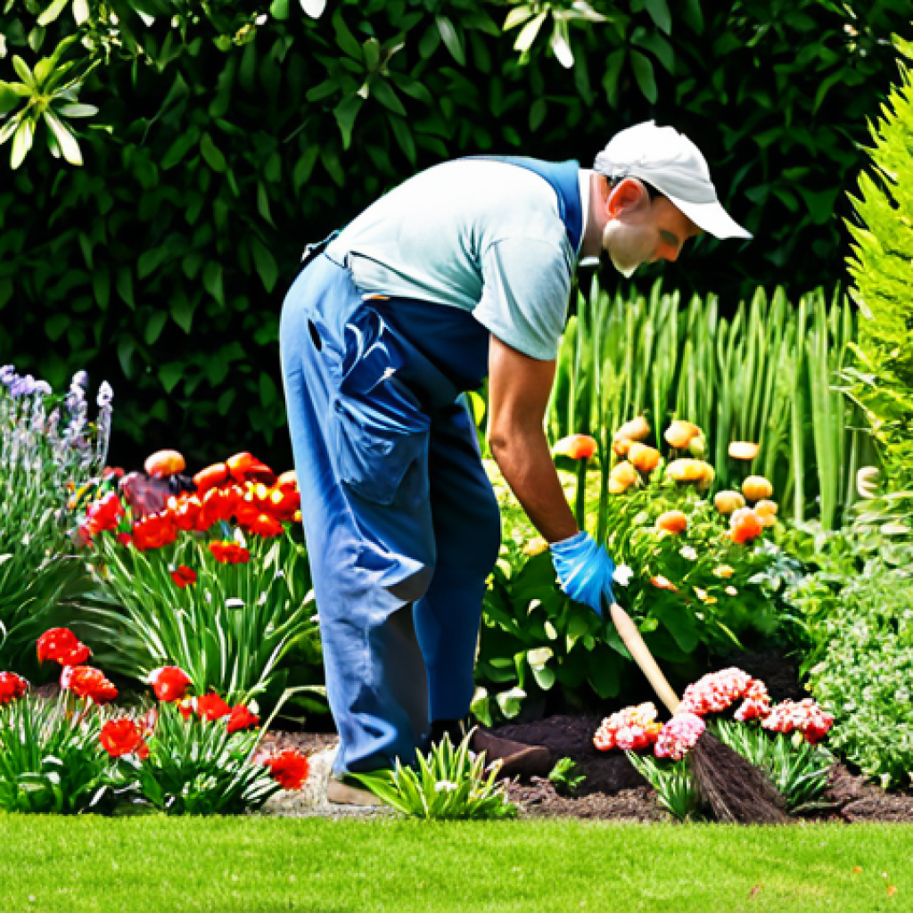 조경 직무별 연봉 차이 - **Experienced Gardener:** A professional gardener, fully clothed in appropriate work attire, tending...
