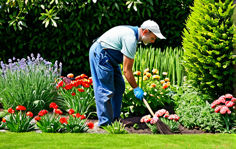 조경 직무별 연봉 차이 - **Experienced Gardener:** A professional gardener, fully clothed in appropriate work attire, tending...