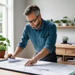 조경 프로젝트 일정 지연 문제 해결 방법 - **Prompt:** "A focused landscape architect, a person in their late 30s with a keen eye, meticulously...