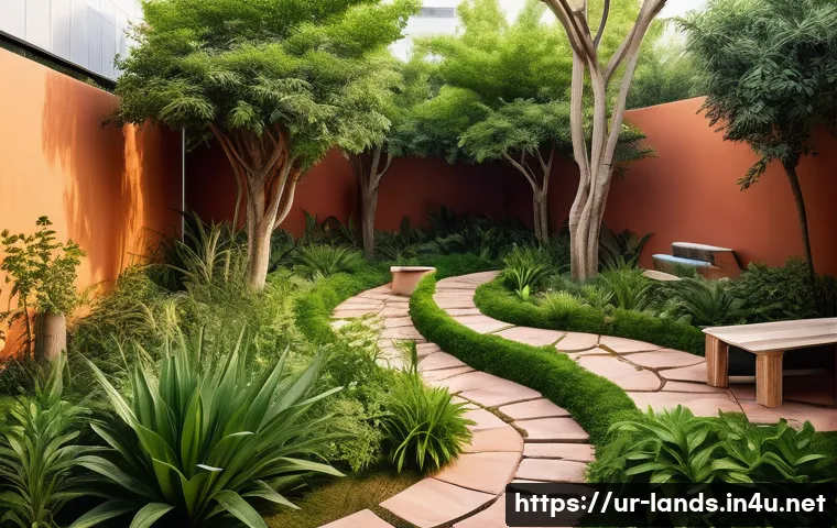 조경 관련 공모전 참가 준비 - A sustainable landscape garden in an urban setting in Pakistan, featuring native plants such as neem...