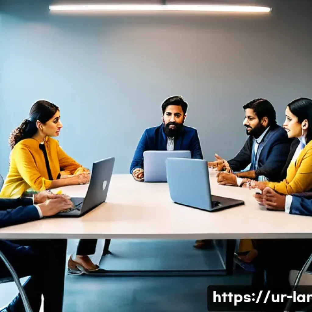 조경 프로젝트에서의 팀원 관리 전략 - A diverse professional team in a modern office setting engaged in a collaborative meeting, featuring...