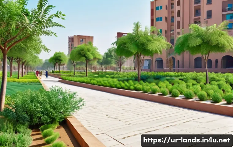 조경 분야의 최신 연구 동향 - A vibrant urban park scene in a Pakistani city featuring drought-resistant native plants and small t...