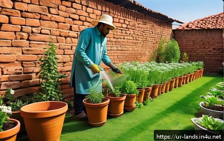 조경 현장에서 발생하는 돌발 상황 대처법 - A vibrant garden scene in a traditional South Asian backyard during spring, featuring healthy plants...