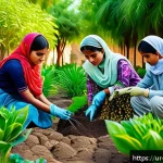 Home 18 조경 학과 학생들의 추천 도서 - A vibrant educational garden scene in a Pakistani setting during daylight, featuring a diverse group...
