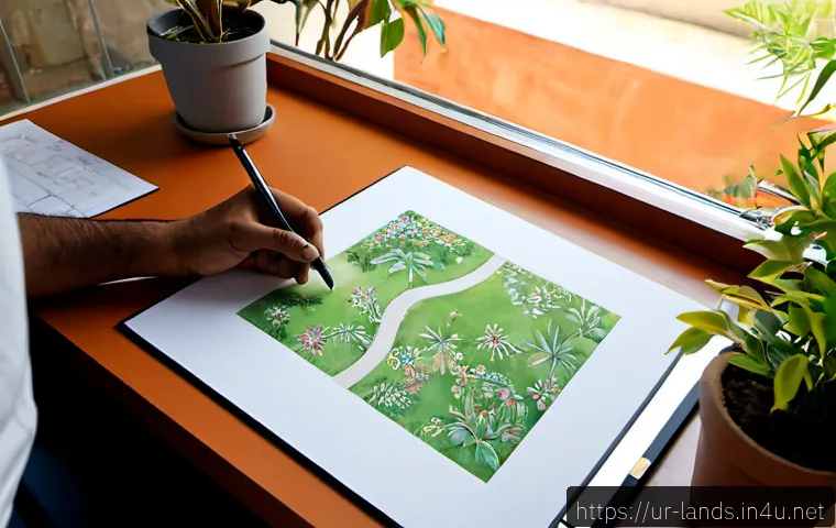 Home 17 조경 디자이너 포트폴리오 작성법 - Photorealistic landscape designer assembling a professional portfolio at a clean studio desk in Laho...