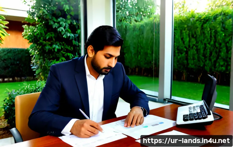 조경 업계 연봉 평균과 비교 - Photorealistic Pakistani landscape architect in modest professional attire reviewing a garden design...